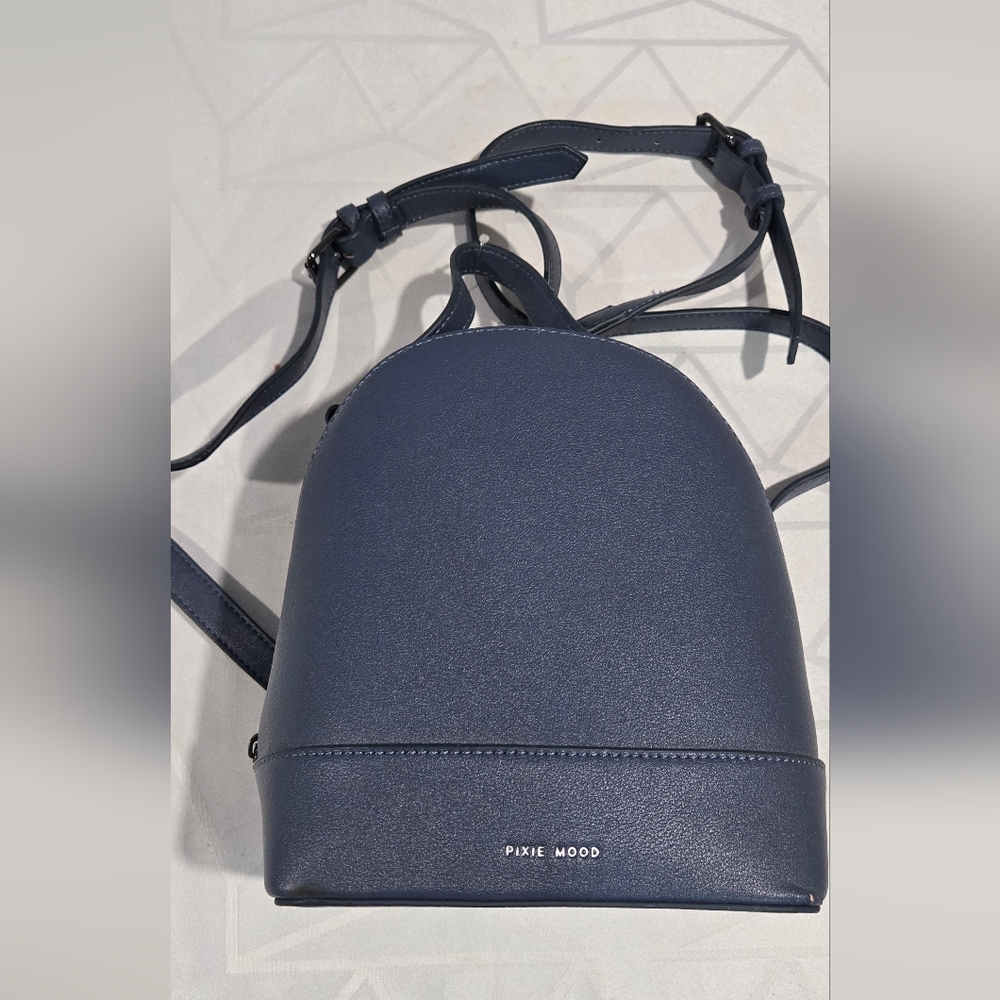 Pixie Mood Blue Backpack with Textured Leather and Quality Stitching
